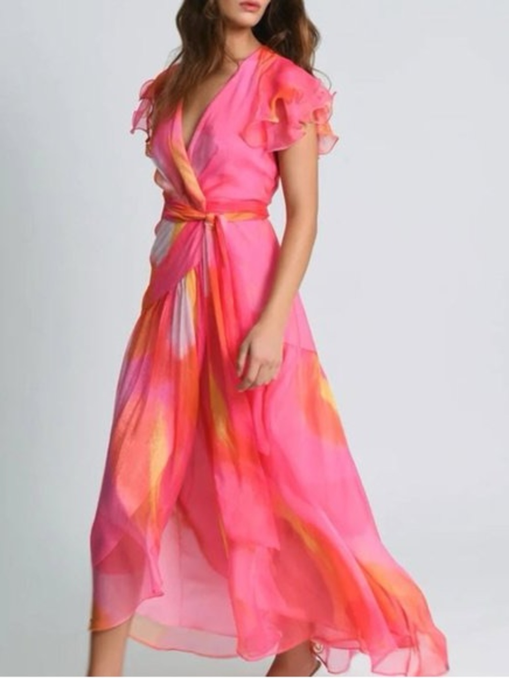 Hutch Watercolor Wrap Midi Maxi Dress Size S Pink Coral retail $326